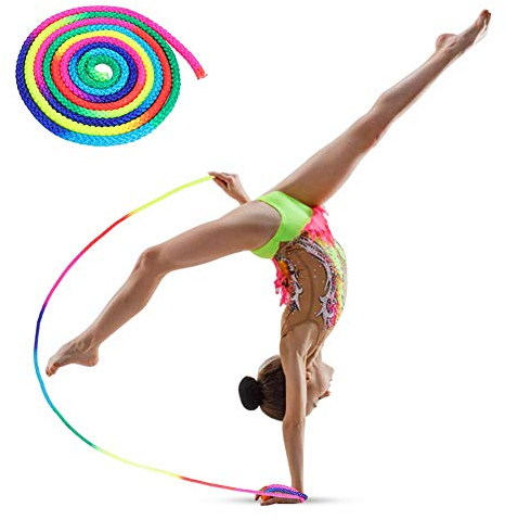 Wchiuoe Cuerda de salto de colores de gimnasia rítmica colorida Cuerda de salto ajustable Cuerda de competición de ritmo colorido Ideal para juegos al aire libre y detalles de cumpleaños de niños