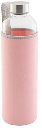 axentia Trinkflasche aus Glas, Wasserflasche mit Neoprenhülle in Rosa, ca. 1 l