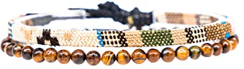 Made by Nami 2er Set Surfer-Armband Herren & Damen • 100% Wasserfest & Handmade • Perlen-Armband Boho Stoff-Armband • Sommer Strand-Schmuck • Freundschaftsarmbänder (Safari & Tigerauge)