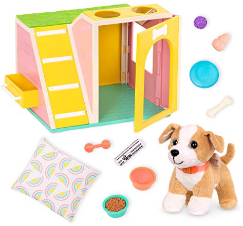 Glitter Girls Puppenzubehör – Kuscheltier Hund Chihuahua Lollie mit Zubehör Set Hundehütte – Accessoires für 36 cm Puppen, Plüschtier und Puppenhaus Puppenmöbel Spielzeug für Kinder ab 3 Jahre