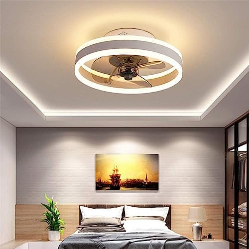 FLYFO Fan Ceiling Light, Silent Ceiling Fan with Lighting and Remote Control Ultra-thin 16.5cm Ceiling Lights 24w Dimmable Fan Pendant Light for Living Room Bedroom,White