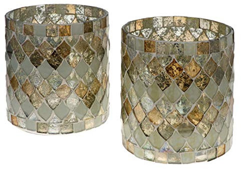 Nona RAJA 2234-9x10cm - 2er Set - Mosaik Teelichtglas Teelichtgläser Kerzenglas Kerzengläser Mosaikglas orientalisch Vintage