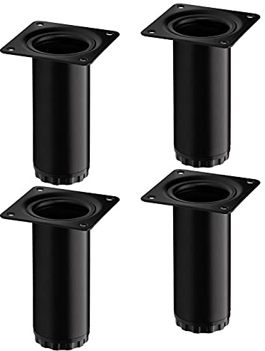 SOTECH 4 Stück Möbelfüße Bravo Höhe 100 mm + 10 mm Ø 40 mm schwarz matt | höhenverstellbare Schrankfüße aus Stahl belastbar bis 50 kg pro Stützfuß von SOTECH
