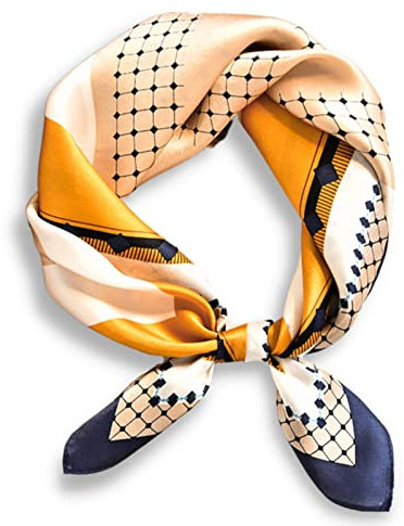 PoeticEHome Halstuch aus 100 % Maulbeerseide, klein, quadratisch, 53,3 x 53,3 cm, Geschenkverpackung, H – blau gelb bedruckt