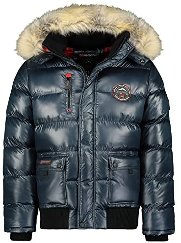 Geographical Norway Herren Winterjacke Bugs Navy -L - mit UD Beanie