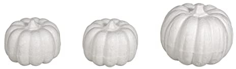 Rayher Styropor Kürbisse, weiß, Beutel 3 Stück, sortiert, 1 Kürbis 7x6cm, 2 Kürbisse 5,5x4cm, 33493000