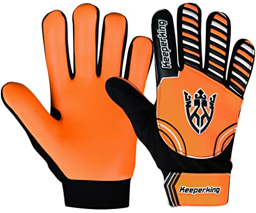 Keeperking Torwarthandschuhe Kinder, Jungen und Mädchen, Junior Fußballhandschuhe Fußball Spielerhandschuhe für Jungen tormannhandschuhe Große 4-7 (Claw 2.0 Orange, 3)