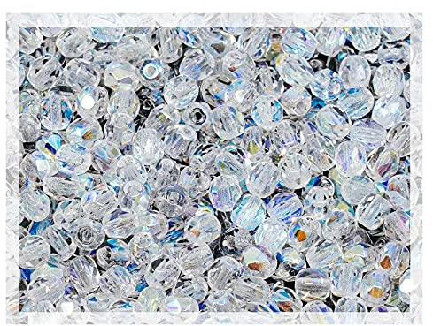 ca 600 pcs (50g) of Faceted Fire Polished Pressed Czech Glass Beads 4mm (0.16in), Crystal AB 00030-28701 BCV