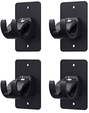 4 Pieces Self Adhesive Curtain Rod Bracket, Universal Plastic Curtain Rod Holders, No Drill Curtain Rod Brackets Curtain Rod Hooks for Bathroom, Bedroom, Livingroom, Kitchen (Black)