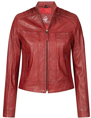 Rock Creek Damen Lederjacke Biker Jacke Echtleder Motorradjacke Leder Jacken Damenjacke Stehkragen Winterjacke Übergangsjacke D-486 Rot 2XL