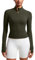 CRZ YOGA Damen Butterluxe Full Zipper Sport Jacke Zip Tasche Crop Running Laufjacke Gym Langarmshirt Sweatjacke mit Daumenloch Olivgrün 40
