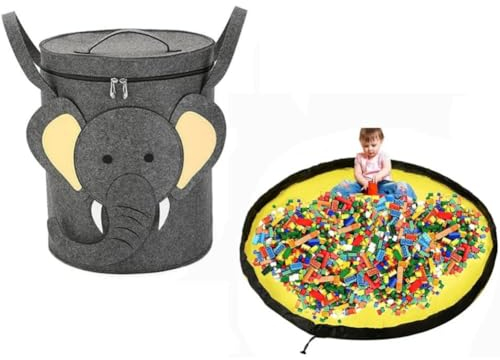 Foldable Storage Bag with Play Mat, Toy Organizer, Toy Storage Bag with Handle, Detachable Toy Storage and Play Mat for Kids Room Nursery, Vertical Slideaway Toy Storage Bin with Sliders