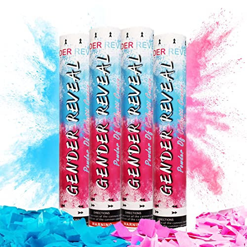 Paquete de 6 cañones de confeti en polvo de revelación de género, cañón de confeti de 12 pulgadas, juego de 6 mezclados (3 azules 3 rosas), suministros de fiesta de revelación de género, ideal para