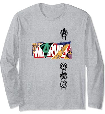 Marvel Comics Retro Classic Ripped Magazine Avengers Logo Long Sleeve T-Shirt