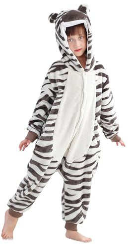 COOKY.D Unisex Animal Hooded Pyjamas All in One Children Jumpsuit Gaming Boys Girls Sleepsuit Sleepwear,Grey Age 11-12 Years