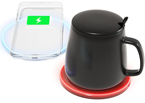 KUTYU HC2s Wireless Heating Cup Set Ensemble de Tasses chauffantes sans Fil Charge sans Fil et Chauffe-thé à café, EU, Noir