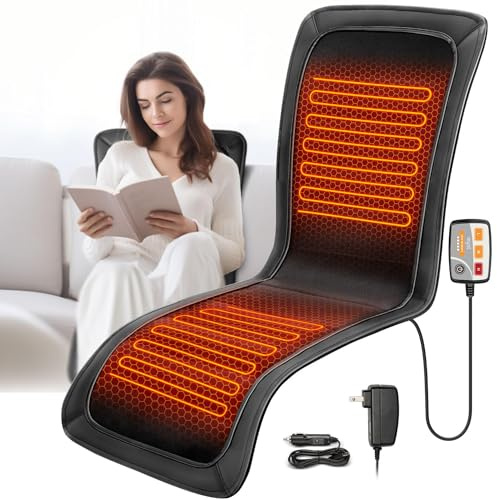 Heated Seat Covers, 43.31”Longer PU Leather Comfortable Seat Cushion, Universal Full Back and Seat Cover for Home Office, Easy to Use Heating Pad for Chairs, Winter Christmas Gift