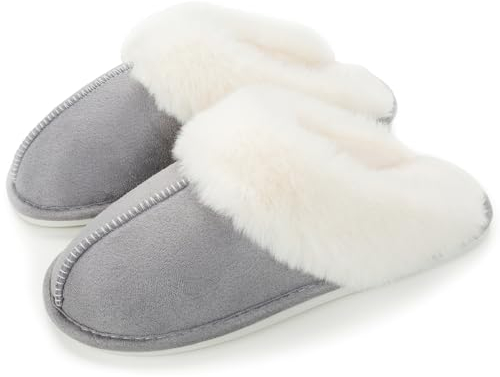 Pantofole Donna Uomo Invernali Peluche Ciabatte Casa Comode Pelose Inverno Scarpe di Cotone Morbida Slippers Winter Interne, Grigio, 44/45 EU