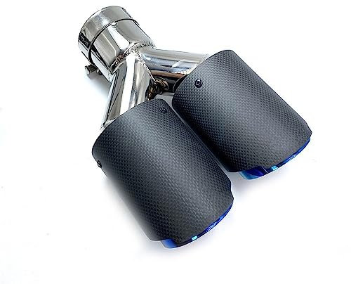 Auto Auspuff 1 Stück Matt Carbon Black Edelstahl Auspuff Doppelspitzen Auto Schalldämpfer Doppelrohre Für Auspuff Auspuffrohr Heckkehle (Farbe : 57MM IN 89MM Out)