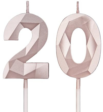 20th Birthday Candles, Rose Gold Number Candles Birthday Decoration, Happy Birthday Cake Toppers, for Birthday Parties Weddings Company Anniversaries (Rose Gold, 20)