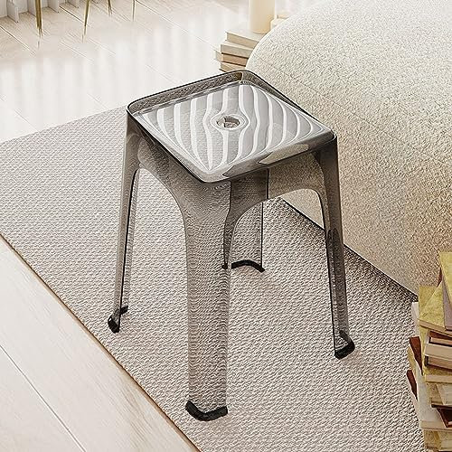BURLOE Klar Hocker Aus Acryl Haushalt Stapelbar Hochstuhl Kunststoff PC Quadratischen Hocker Aufkleber Herz Loch Design rutschfeste Unterseite Füße Pad Crystal Stuhl,3