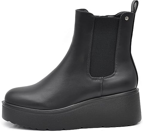 IF FASHION Stivali Stivaletti Scarpe Chelsea da Donna Platform Elastico Zeppa XG110 nero N.37