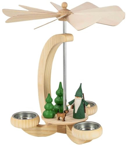 Seiffener Volkskunst | Erzgebirge Pyramide Weihnachtspyramide Teelichtpyramide | Handwerkskunst aus Deutschland | echte Handarbeit | 25 cm | Jägerwichtel
