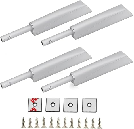 GoldRock Push to Open Door Opener, Grey, Pack of 4, Tip On for Doors, Soft Close Retrofitting