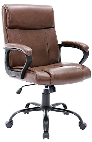 LONXIU Chefsessel Braunes Leder, Bürostuhl mit gepolsterten Armlehnen, Ergonomischer Computer-Drehstuhl, Pneumatisch Verstellbarer Bürostuhl im Retro-Design