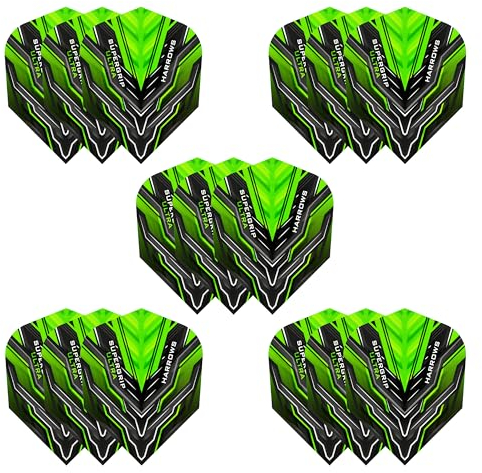 Harrows Supergrip Ultra Dart Flights, 5 x Sets Dart-Flights (insgesamt 15 Flights), 100 Mikron Dart-Flights, Premium-extra stark, hergestellt in Großbritannien, professionelles Dart-Zubehör, grüne