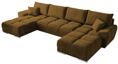 BROMARKT Ecksofa mit Schlaffunktion und Bettkasten 372x184x85 cm Sofa Eckcouch Wohnlandschaft U Form Couch Bettsofa siebensitzer Schlafsofa NUBES U Braun