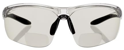 voltX Constructor ULTIMATE Bifokale Schutzbrille mit Lesehilfe Bifokale Rad, Sportbrille Premium CE EN166FT, UV400 Linse (+2.0 Dioptrie, Transparenter Rahmen, Verspiegelte Gläser)