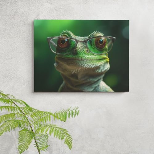 JIUJIUJIU Wall Art Poster Lizard with Glasses Mural Artwork Canvas Prints Modern Picture Painting For Home Bedroom Decorations