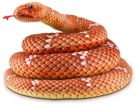 ANBOOR Riesige Schlange Stofftiere, Realistisches Schlanges Plüschtier Langes Gefüllte Schlange, Lebenstreues Schlangenspielzeug für Kinder als Geschenke Party Streich Requisiten (Braun)