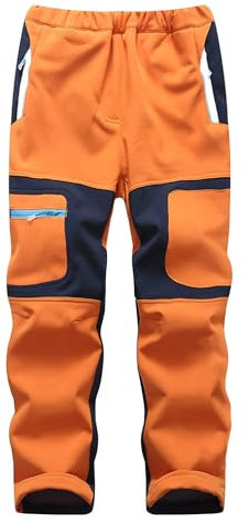 Yenwits Kinder Softshellhose gefüttert Skihose wasserdicht Thermohose Wanderhose Trekkinghose Schneehose Winter Outdoorhose Cargohose für Jungen und Mädchen(9056,Orange,122-128