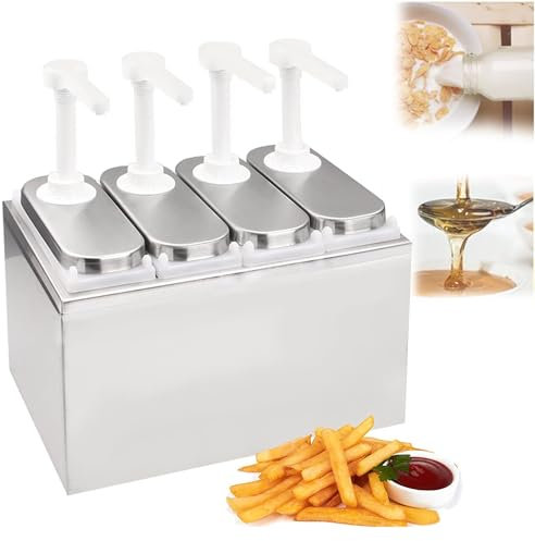 JOSBY 8L Edelstahl-Gewürzpumpenspender, Ketchup-Sirup-Pumpenspender, Anti-Tropf- und 360° drehbarer Presskopf, Saucenpumpenspender, für gewerbliche Restaurant-Milchtee-Shops