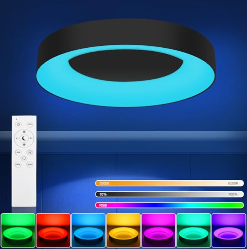 RDGOOD 24W RGB LED Deckenleuchte Dimmbar mit Fernbedienung, 2400LM RGB LED Deckenlampen Dimmbar Farbwechsel, 3000K-6500K RGB Lampe für Kinderzimmer Schlafzimmer Wohnzimmer Küche Keller φ28cm