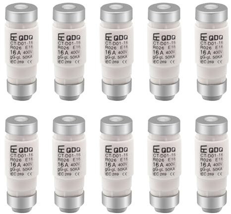 HTTYHT 10 Pcs Fusible Neozed, D01 16A gL/gG 400VAC, D01 Insertos Fusibles R026 E16 Fusibles Cerámicos Tipo D0 Inserto de Fusible para Protección de cables y líneas (CT-D01-16)