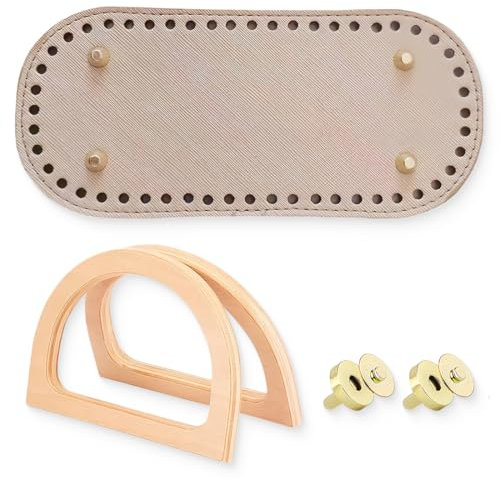 BLPRKOT 4 Stück Taschenboden zum Häkeln Leder, Oval Tasche Taschenboden, Mit magnetverschluss tasche, Taschengriffe Holz D-Form Handtasche Tragegriff Handtasche