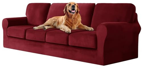 ZYBSLCSY Ektorp Sofabezug, Stretch Anti-Rutsch Couchbezug Mit Elastischen Riemen, Separatem Sitzkissenbezug Rückenlehnen Samtstoff Sofaschutz FüR Kinder, Haustiere (Burgundy,Large 4 Seater 9pcs)