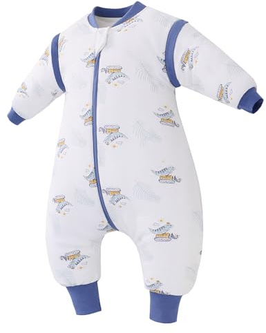 LAT Baby Sleeping Bag with Feet 2.5 TOG Winter Warm Toddler Sleep Sack with Legs Long Sleeves Removable 100% Cotton Wearable Blanket for Girls Boys (Dinosaur, S (6-18 Months))