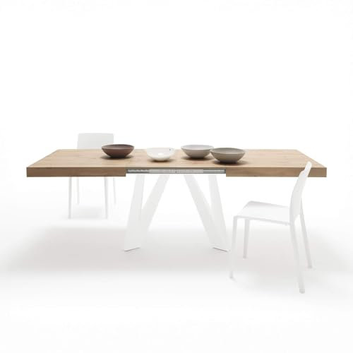 MOBILI FIVER, Table Extensible Romina 160 (240) X 90 cm, Bois Rustique avec Pieds en Fer Blanc, pour 6-10 Personnes, Table Extensible pour Cuisine, Salon, Made in Italy