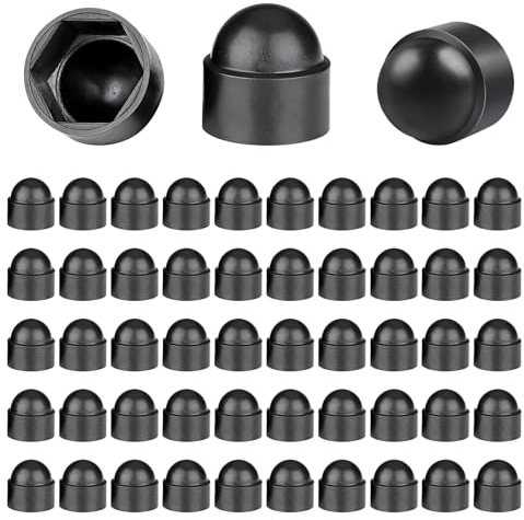 VEGCOO 50 Stück Hutmuttern M8,Kunststoff Schutzkappen Für Schrauben M8 Schwarzer Langlebiger Standard Sechskantmutter Kappe Kunststoffkappen Schraubenkappen Für Gewindestange