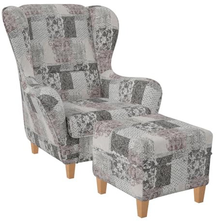 Supellex Sofia Ohrensessel mit Hocker | Design Jakarta Perlweiß Rosig