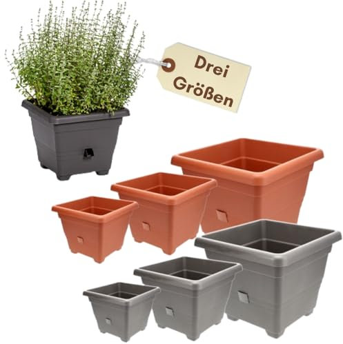 GarPet Pflanzkübel Rechteckig Pflanzkübel Groß Außen Blumenkübel Outdoor Pflanztopf Pflanzkasten Blumentopf Wasserspeicher (Terrakotta, 40x40 cm)
