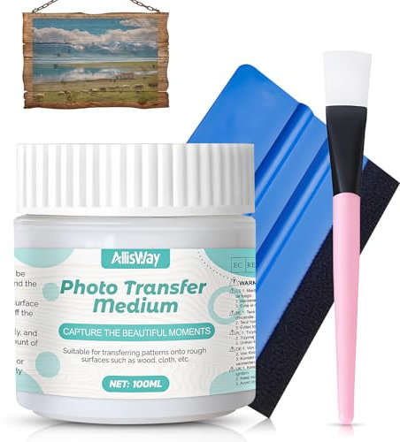 AllisWay Foto Transfer Potch, Vernice Photo Transfer, Medio per Trasferire di Immagini, Adatto per Trasferire Immagini Stampate Al Laser Su Legno e Tela, Artigianato Fatto a Mano, 100 Ml