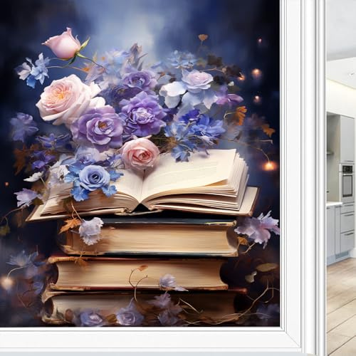 Film d'intimité à l'aquarelle pour fenêtre de livre - Verre teinté coloré - Rose naturelle - Autocollants décoratifs pour verre - Autocollants statiques bloquant le soleil - 90 x 160 cm