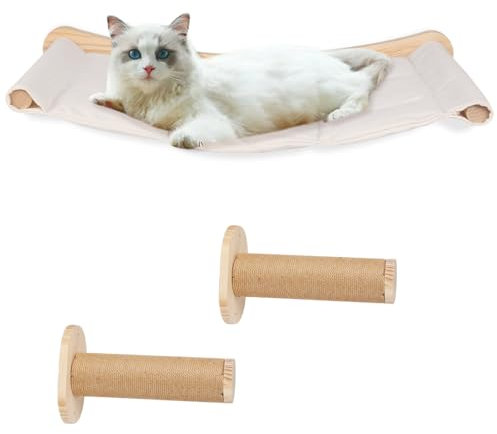 Mur d'escalade pour Chat avec 2X Escaliers 1x Mur de Hamac, Arbre à Chat Mural Chaise Longue Murale pour Chats, Amovible, Capacité Portante 15KG-7,5 x 53,5 x 46,5 cm - Blanc