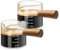 2 Tazas Espresso con Mango de Madera - Tazas para Café con Vertedor Doble y Doble Escala, 100 ml, Material de Vidrio de Borosilicato de Alto Contenido de Boro, Pico en V, Ideal para Café, Leche y Más