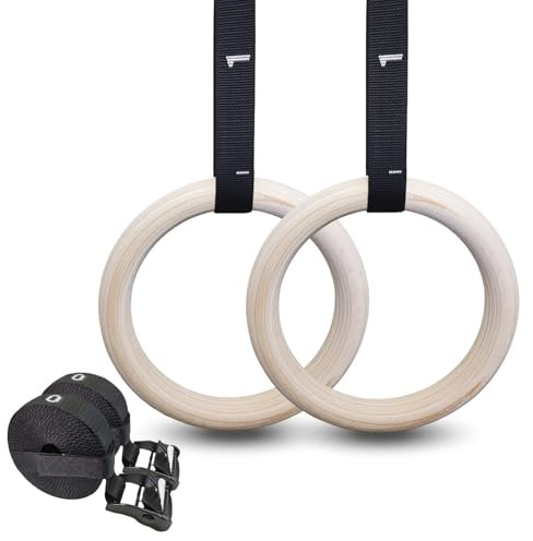 ZLXHDL Turnringe Holz Gym Rings, Gymnastikringe mit Verstellbaren Buckle Straps und Markierungen aus Metall, Calisthenics Ringe für Erwachsene Kinder Indoor Outdoor